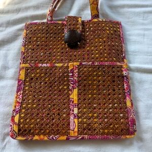 Vera Bradley Tiki Tote Bag Wicker Rattan Bali Gold